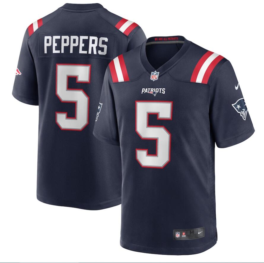 Men New England Patriots Nike #5 Jabrill Peppers Navy Game Player Jersey->new england patriots->NFL Jersey